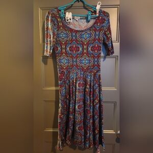LuLaRoe Red and Blue Fit and Flare Midi Dress
